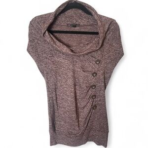 Brown Cowl Neck Top with Button Detail